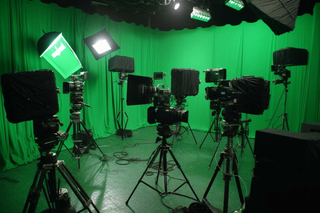 Green screen room for video shoot